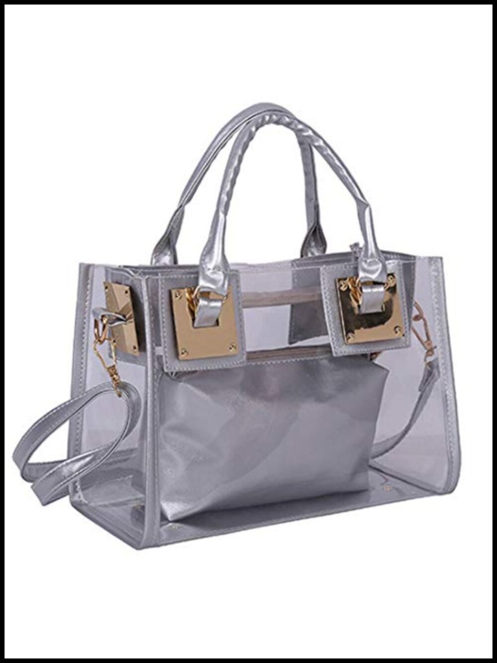2PC Clear PVC Tote Satchel Handbag Shoulder Top Handle Women